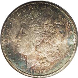 1892-CC S$1 MS64 PCGS. Magnificent fire-red, orange, o 