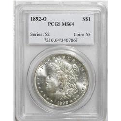 1892-O S$1 MS64 PCGS. A typically struck and lightly f 