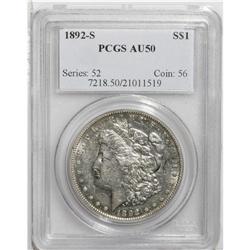 1892-S S$1 AU50 PCGS. Lightly worn with most of its or 