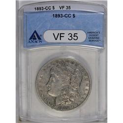 1893-CC S$1 VF35 ANACS. A Choice VF piece from the fin 