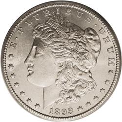 1893-CC S$1 MS63 PCGS. Lustrous silver, untoned surfac 