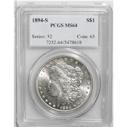 1894-S S$1 MS64 PCGS. A well struck near-Gem with a pa 