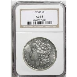 1895-O S$1 AU55 NGC. Light highpoint wear blends with 