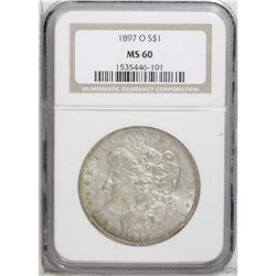 1897-O S$1 MS60 NGC. A heavily abraded example with th 