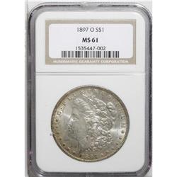 1897-O S$1 MS61 NGC. Arcs of dusty-rose patina haunt t 