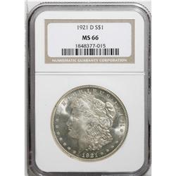 1921-D S$1 MS66 NGC. Thin blue and rose patina graces 