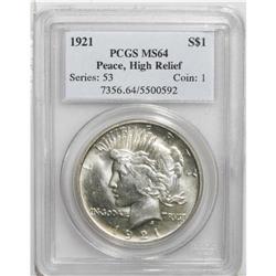 1921 S$1 MS64 PCGS. A near-Gem survivor of the one-yea 