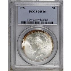 1922 S$1 MS66 PCGS. Highly lustrous with an above-aver 