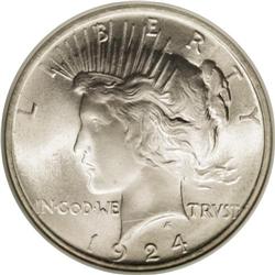 1924 S$1 MS67 NGC. The tawny-gold toning is light on t 