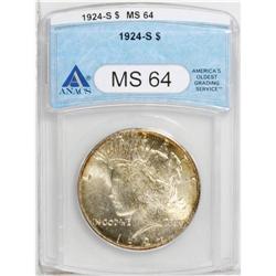 1924-S S$1 MS64 ANACS. Russet-bronze patina encircles 