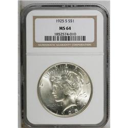 1925-S S$1 MS64 NGC. Some small, isolated dark spots i 