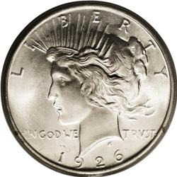 1926-D S$1 MS67 PCGS. Pastel sky-blue and almond-gold 