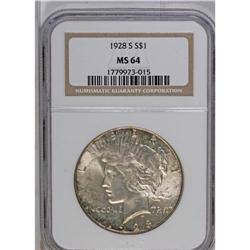 1928-S S$1 MS64 NGC. Highly lustrous with pale gold an 