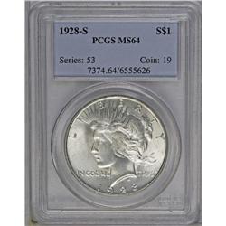 1928-S S$1 MS64 PCGS. Choice and well struck with smal 
