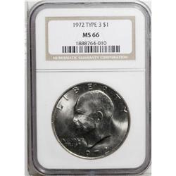 1972 $1 Type Three MS66 NGC. A popular Eisenhower vari 