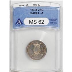 1893 25C Isabella Quarter MS62 ANACS. A lustrous examp 