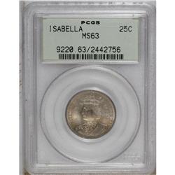 1893 25C Isabella Quarter MS63 PCGS. The upper wedge o 