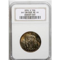 1936-S 50C Bay Bridge MS66 NGC. Mottled golden-brown o 