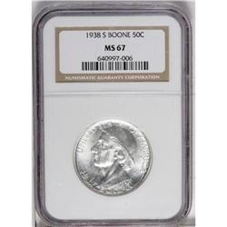 1938-S 50C Boone MS67 NGC. An essentially untoned Supe 