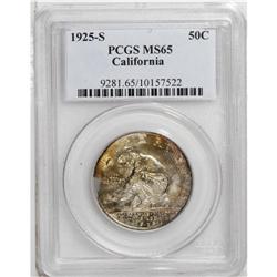 1925-S 50C California MS65 PCGS. Gold-orange toning co 