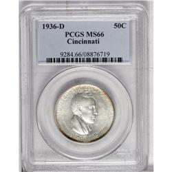 1936-D 50C Cincinnati MS66 PCGS. A thin arc of russet 