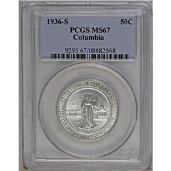 1936-S 50C Columbia MS67 PCGS. Brilliant and sharply s 