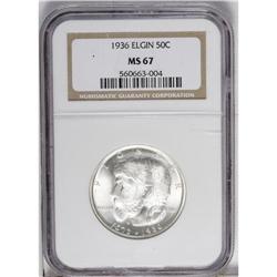 1936 50C Elgin MS67 NGC. Delicate pink, gold, and viol 