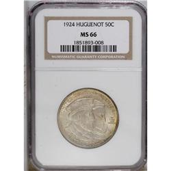 1924 50C Huguenot MS66 NGC. Pale lilac-gray toning cov 