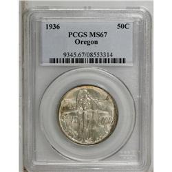 1936 50C Oregon MS67 PCGS. Highly lustrous with pale c 