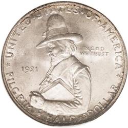 1921 50C Pilgrim MS67 NGC. Well struck except for slig 