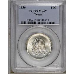 1936 50C Texas MS67 PCGS. Ice-blue appears at the peri 