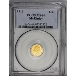 1916 G$1 McKinley MS64 PCGS. An orange-gold near-Gem e 