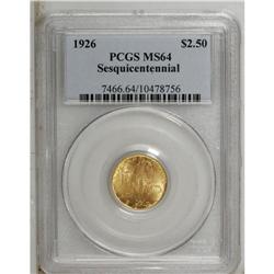 1926 $2 1/2 Sesquicentennial MS64 PCGS. This wheat-gol 