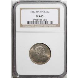 1883 25C Hawaii Quarter MS65 NGC. A highly lustrous Ge 
