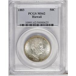 1883 50C Hawaii Half Dollar MS62 PCGS. Highly lustrous 