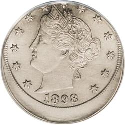 1898 5C Liberty Nickel--Struck 15% Off Center--MS64 PC 