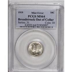1919 10C Mercury Dime--Broadstruck Out of Collar--MS64 