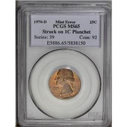 1970-D 25C Washington Quarter--Struck on a Cent Planch 