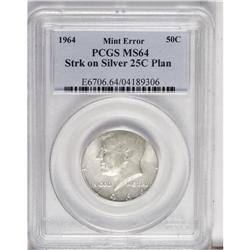 1964 50C Kennedy Half--Struck on a Silver 25C Planchet 