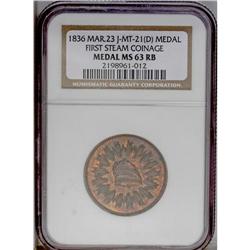 1836 First Steam Coinage Medal MS63 NGC. J-MT-21(D). Co 