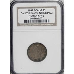1849 Game Counter XF40 NGC. F-CAL-2 $5. Struck in bra 