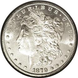 1879-CC S$1 MS63 NGC. This brilliant silver dollar has 