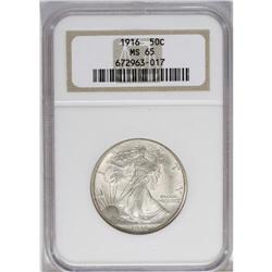 1916 50C MS65 NGC. The silver-gray surfaces have hints 
