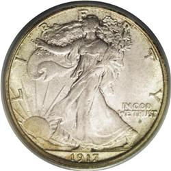 1917-D 50C Obverse MS64 PCGS. Dappled tan and battlesh 