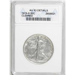 1919-S 50C AU53 ANACS. Nearly complete design details 
