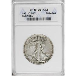 1921-D 50C --Cleaned--ANACS. XF40 Details. The pearl-gr 