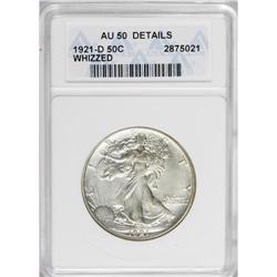 1921-D 50C --Whizzed--ANACS. AU50 Details. Lightly worn 