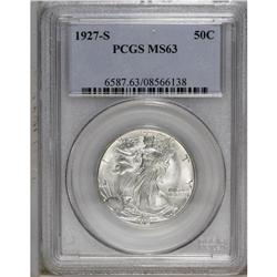 1927-S 50C MS63 PCGS. A lustrous piece, softly struck 