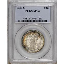 1927-S 50C MS64 PCGS. Scintillating peripheral iridesc 