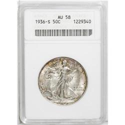 1936-S 50C AU58 ANACS. A hint of highpoint friction ke 